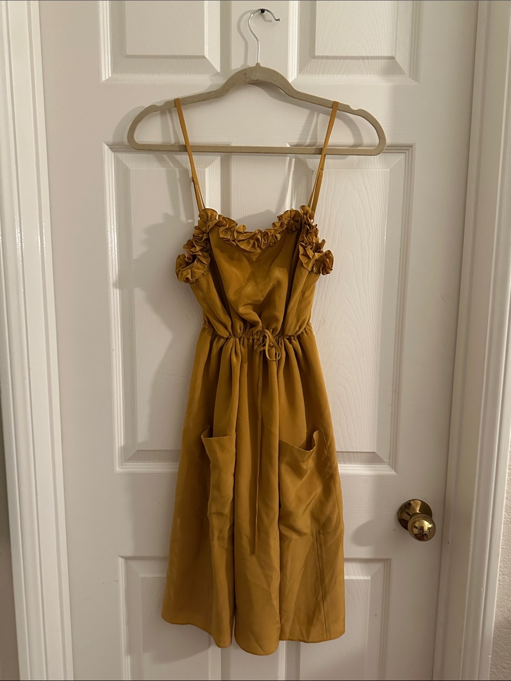 Marc By Marc Jacobs Mustard Silk Ruffle-Trim Midi Dress